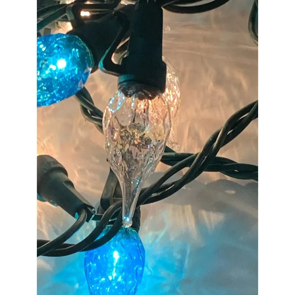 Christmas Lights LED Diamond Cut 1 String Strawberry Blue & White Imperfect